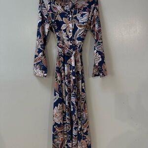 Navy Floral Long Sleeve Maxi Dress